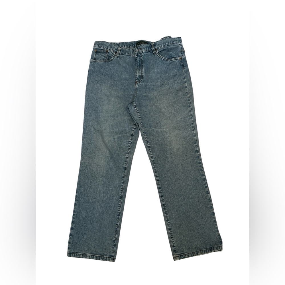 LRL Lauren Ralph Lauren High Rise Straight Leg Jeans Light Wash Stretch Denim 16